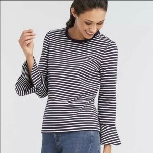 NWT Draper James Sadler Knit Navy Blue White Stripe Bell Sleeve Top Size Small